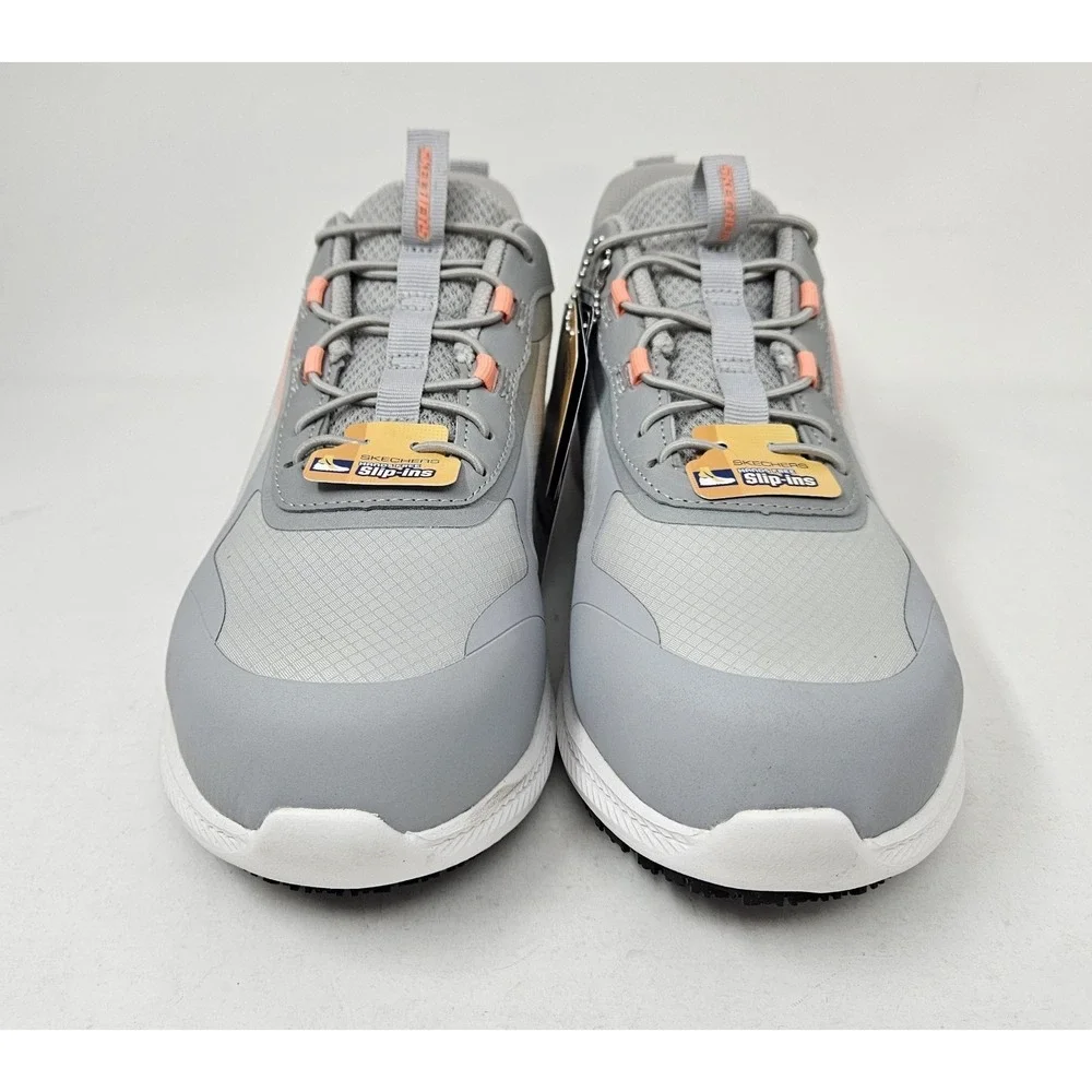 Skechers Work Carbix Yunia Slip-In Work Shoes Gray/Coral Women's Sz‎ 8 NEW/BLEM